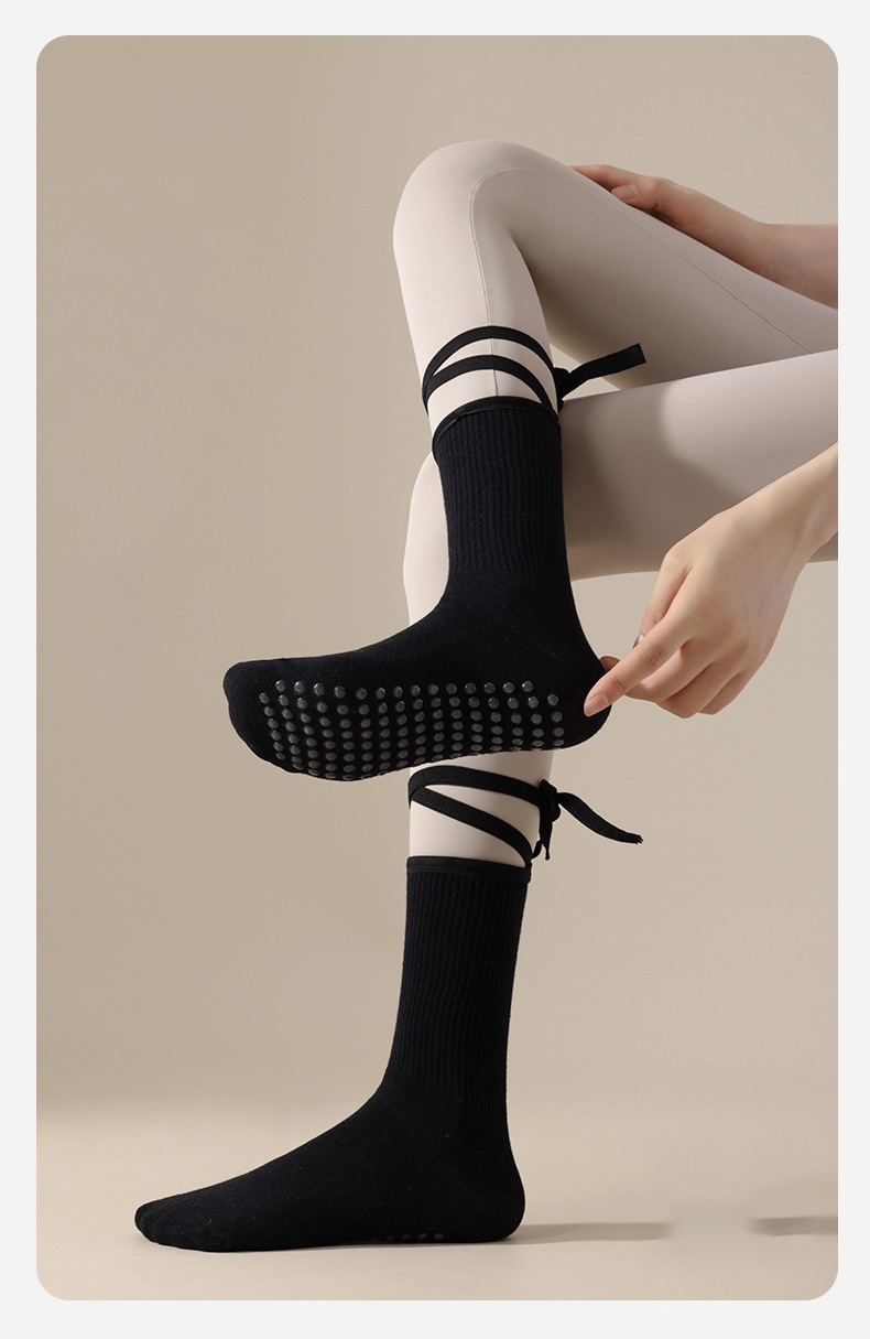 001 Calzini sportivi da yoga con lacci della serie Dopamine Color con suola antiscivolo per Pilates e danza indoor, a metà polpaccio_voghion.com