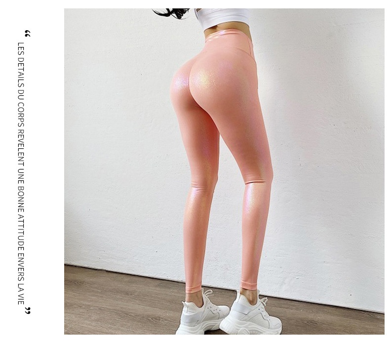 001 Peach Pearlescent Leather Shiny Sports Tight Hip Lift Fitness Quick-Dry Breathable Yoga Pants For Women_voghion.com
