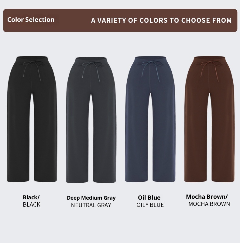 001 Damen Freizeit-Sporthose, locker geschnitten, schnelltrocknend, gerader Schnitt, hoher Bund, Bauchkontrolle, Yogahose, weites Bein_voghion.com