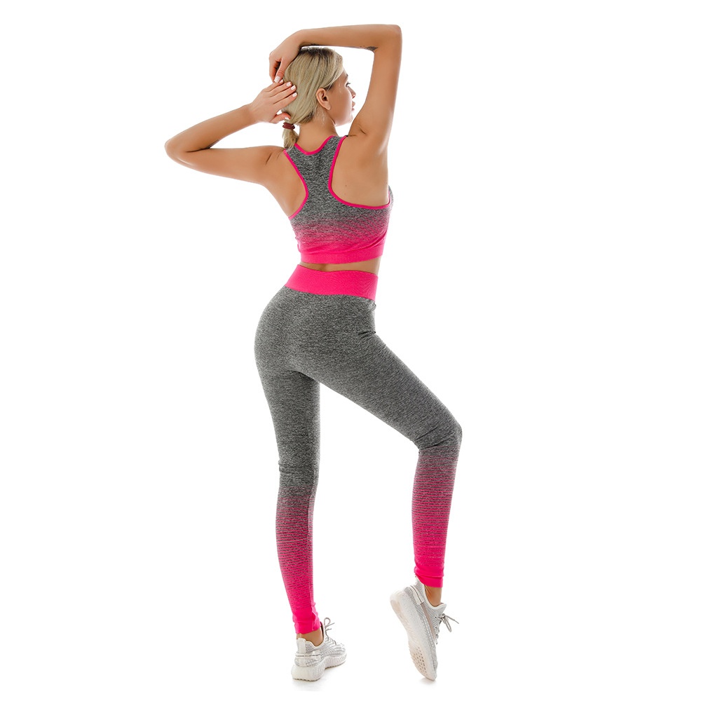 001 Langfristig verfügbarer, grenzüberschreitender Großhandel: Superelastisches Sport-BH- und Leggings-Set für Damen mit Farbverlauf – ideal für Yoga._voghion.com