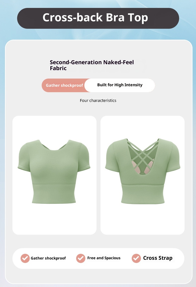 001 Juyitang Beauty Back Yoga Top Short Sleeve Slim Fit Sports Shirt For Women With Chest Pads_voghion.com