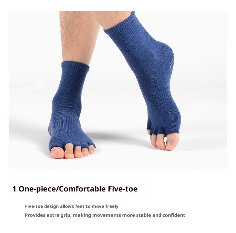 001 MEIKAN Men's Open Toe Yoga Mid-Calf Non-Slip Five-Toe Indoor Pilates Fitness Exercise Floor Socks_voghion.com