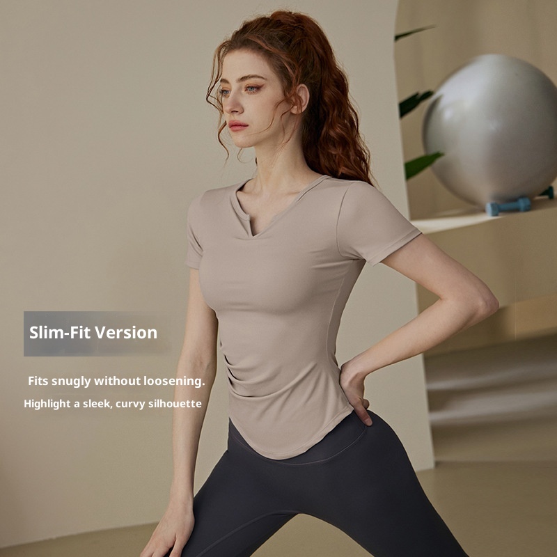 001 Yoga Top With Chest Pads For Women, Summer Pilates Training Sports Short Sleeve T-Shirt Set, High-End Fitness Shirt_voghion.com