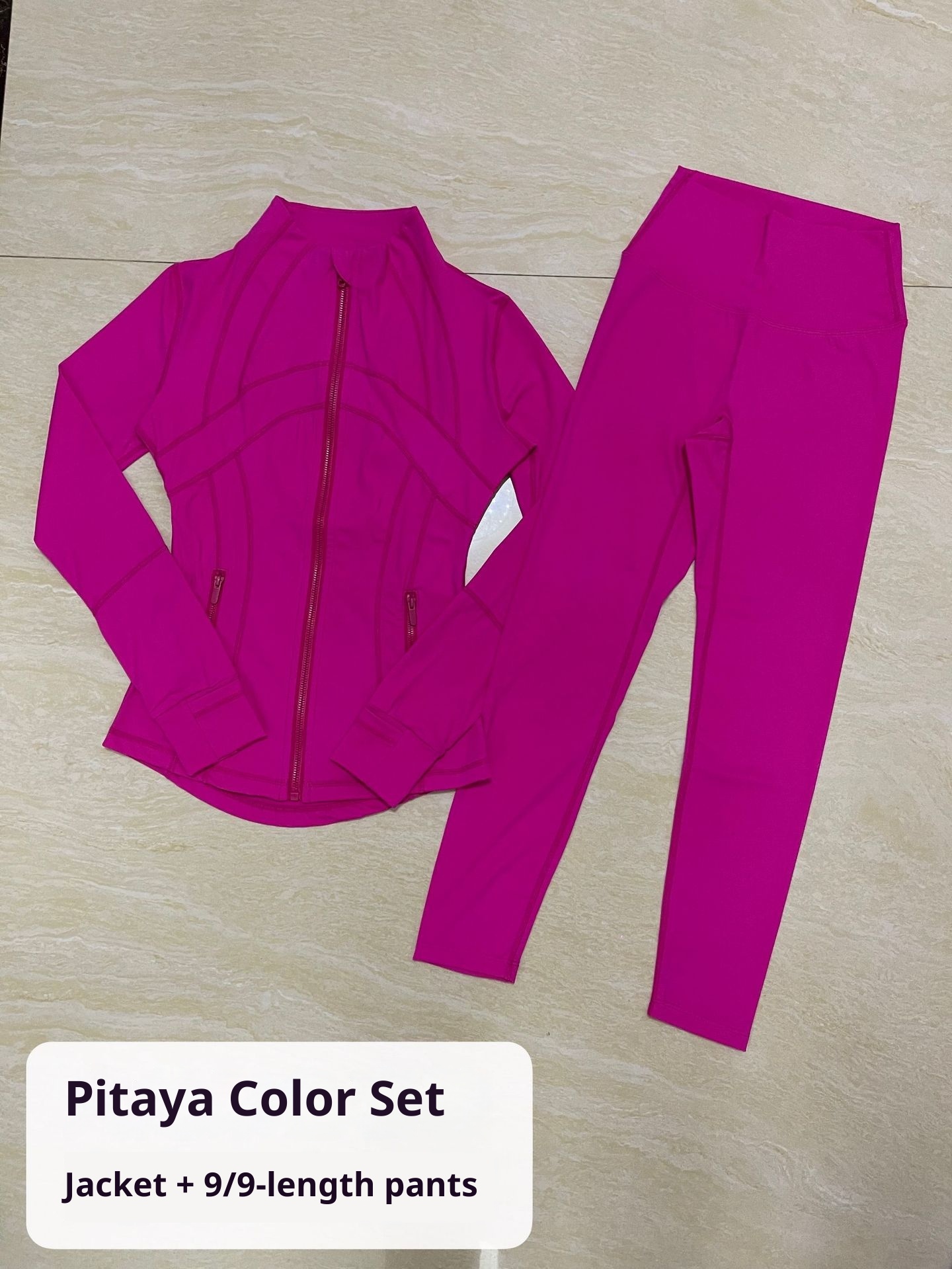 001 Disponibile Lulu Stesso Stile Giacca a Maniche Lunghe DF Set con Pantaloni a Nove Punti Slim Fit Abbigliamento Sportivo Yoga_voghion.com