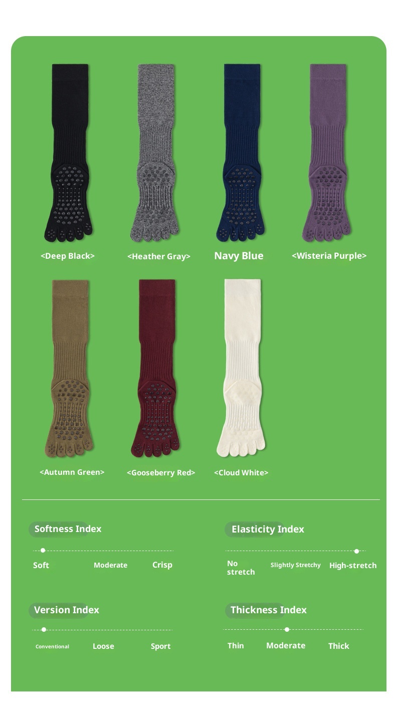 Chaussettes de yoga Five Fingers pour femmes, chaussettes de sport tubulaires longues, compression antidérapantes, idéales pour le fitness et le Pilates._voghion.com