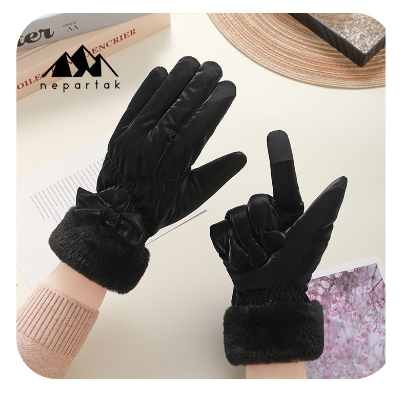 ActiveGo Winter Warm For Women Outdoor Cycling Fleece Lined Thickened Windproof Cold-Proof Touchscreen Cloud Velvet Bowknot Ski_voghion.com