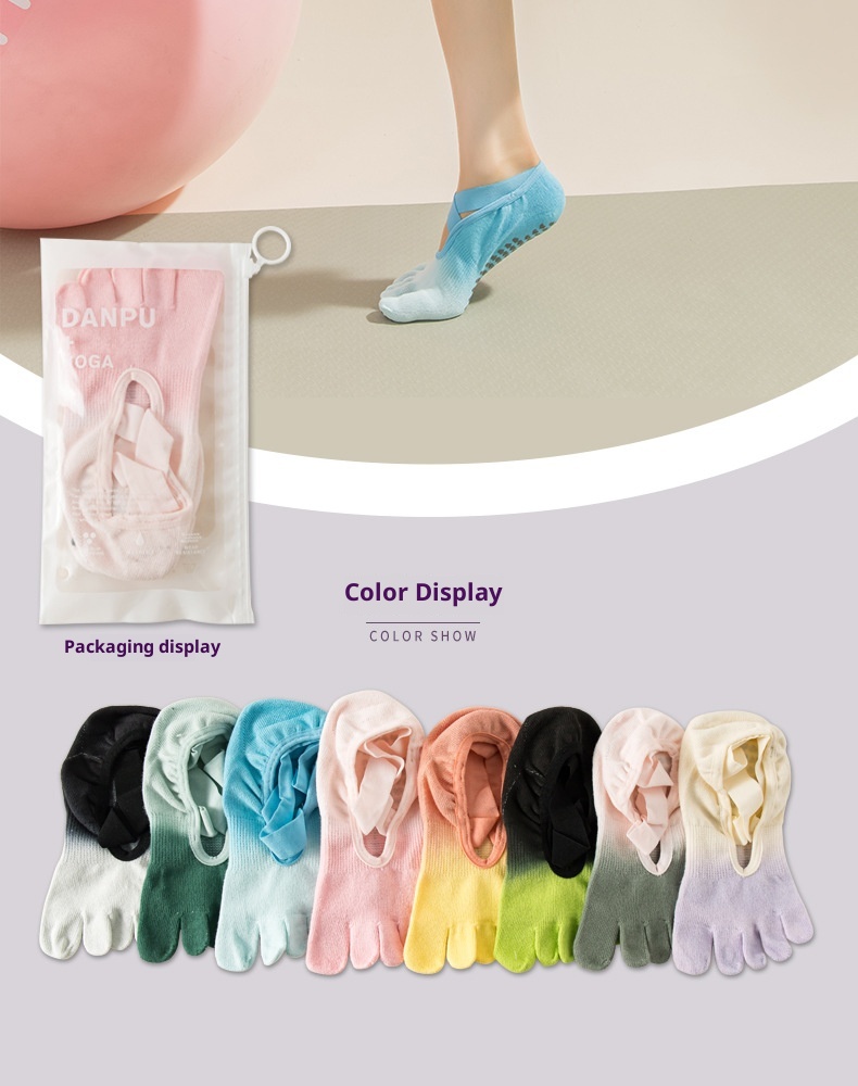 001 Tie-Dye Professional Five-Finger Gradient Yoga Pilates Non-Slip Women's Socks_voghion.com