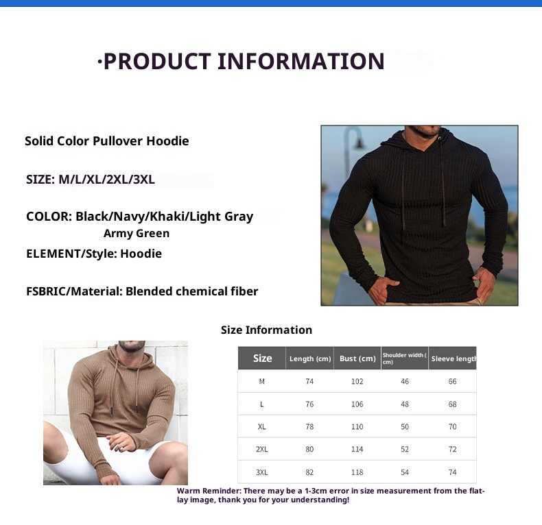 ActiveGo ActiveGo Cross-Border Muscle Fitness Europäischer und amerikanischer Herren-Sportpullover mit langen Ärmeln, schmaler Passform, Kapuze, ideal für Outdoor-Laufen, mit Kapuze_voghion.com