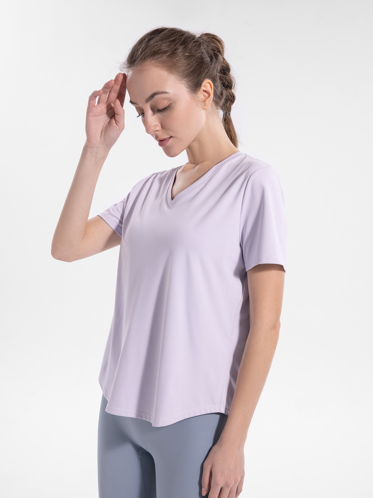 001 Maglietta da yoga con scollo a V taglie forti, a maniche corte, per donna, abbigliamento fitness, primavera estate, maglietta sportiva, corsa all'aperto_voghion.com