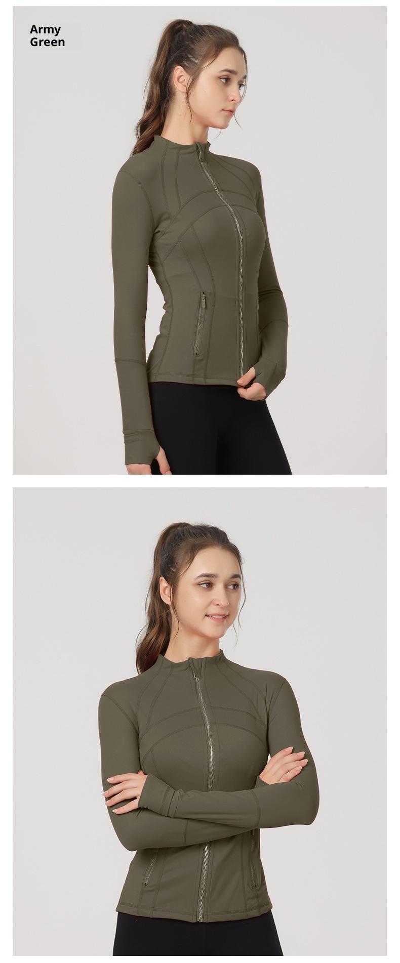001 Lu Spring Summer Skin-Friendly Double-Sided Brushed Elastic Defi Top Sports Slim Fit Stand Collar Jacket Yoga Wear Coat_voghion.com