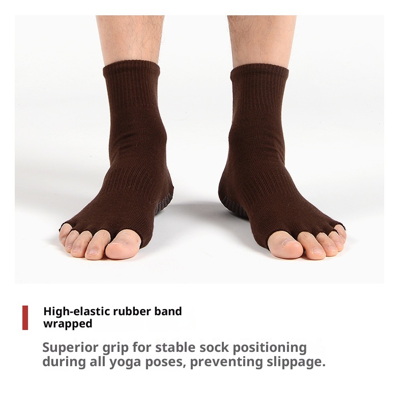 001 MEIKAN Men's Open Toe Yoga Mid-Calf Non-Slip Five-Toe Indoor Pilates Fitness Exercise Floor Socks_voghion.com