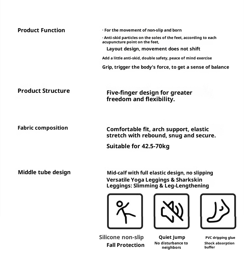 Chaussettes de yoga et de pilates d'intérieur Zhuji pour femmes, en pur coton, à cinq orteils, antidérapantes et tubulaires, avec séparateur d'orteils. Modèle 001._voghion.com