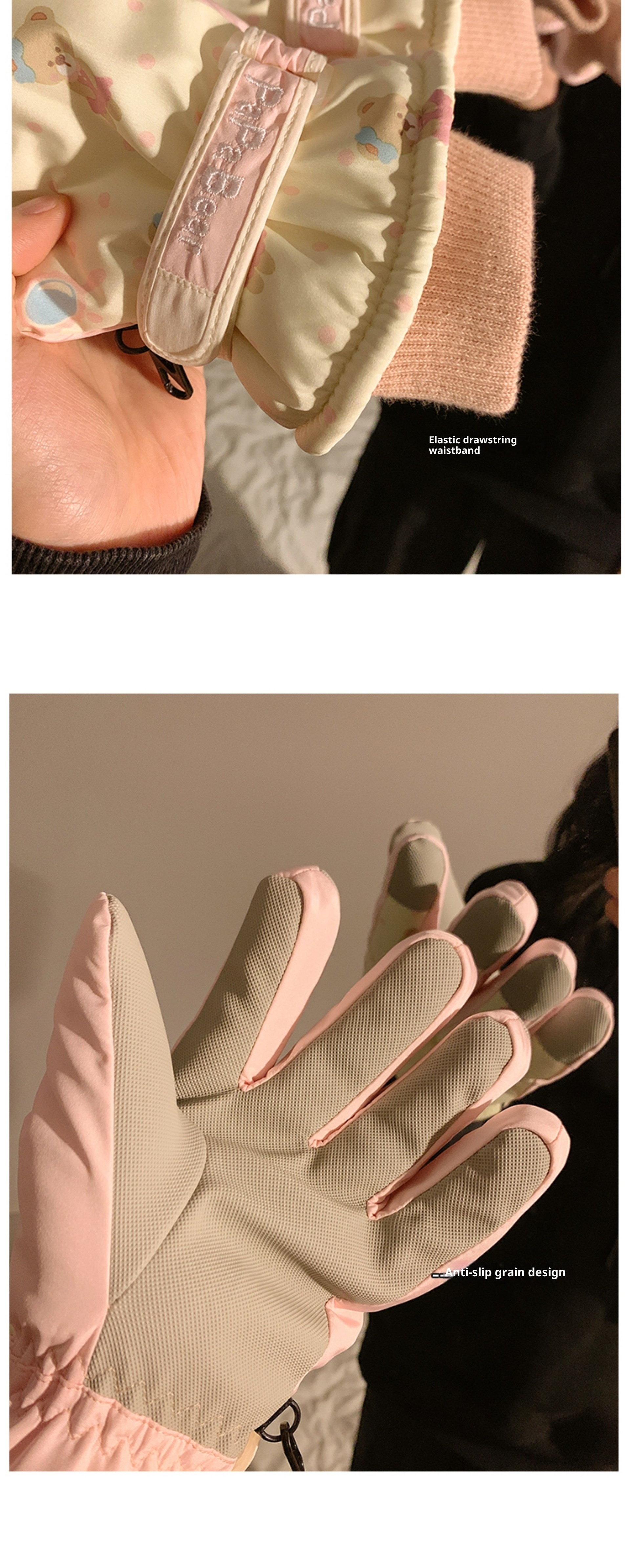 ActiveGo schattige roze beer skihandschoenen voor dames, winter touchscreen fleece, waterdicht, warm, 2024, winddicht, fietsen, buiten_voghion.com