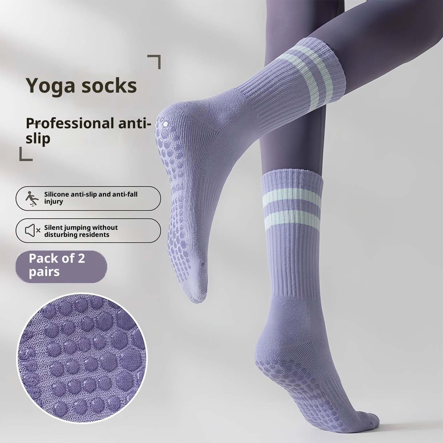 001 Yoga Damen Rutschfeste High-End Professionelle Indoor Pilates Fitness Sport Laufen Springseil Tanz Hohe Socken_voghion.com