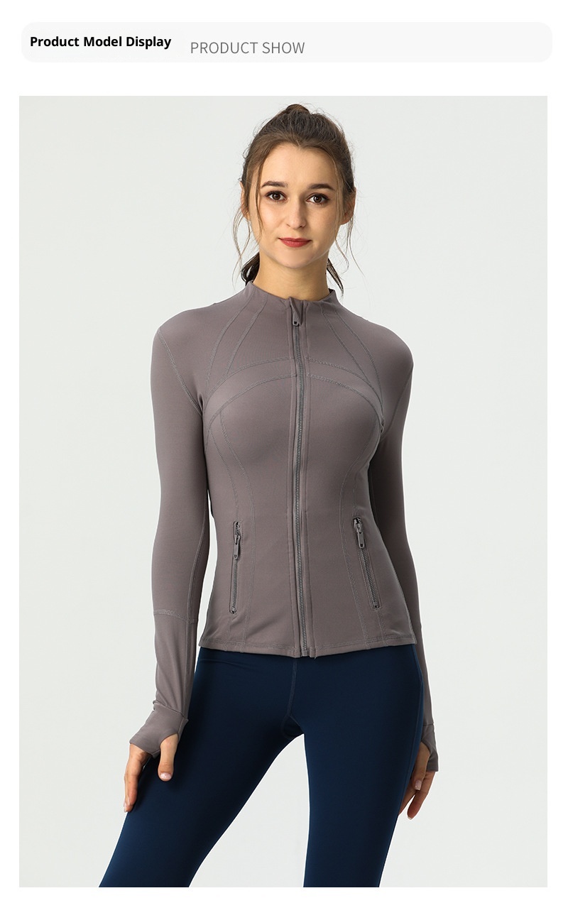 001 Lu Spring Summer Skin-Friendly Double-Sided Brushed Elastic Defi Top Sports Slim Fit Stand Collar Jacket Yoga Wear Coat_voghion.com