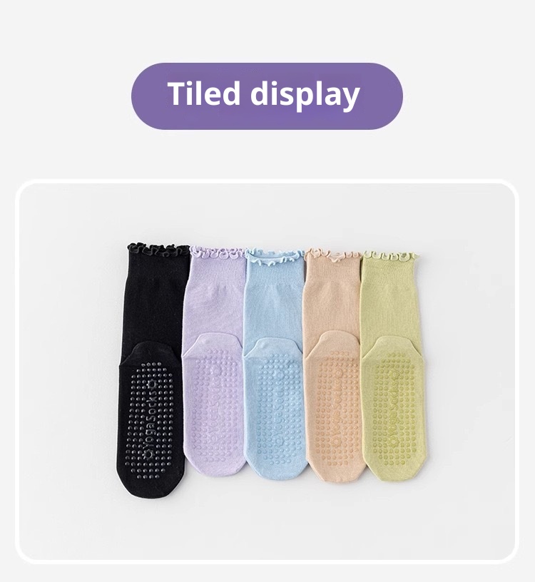 001 Spring Summer Yoga Mid-Calf Seamless Ruffled Edge Sports Non-Slip Running Pilates Thin Shock-Absorbing Fitness Socks_voghion.com