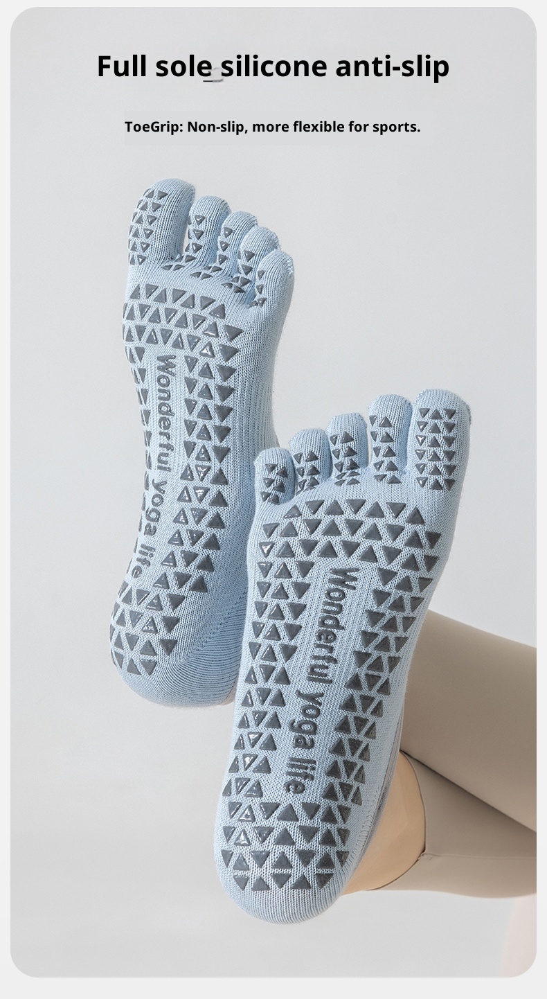 Chaussettes de yoga professionnelles à cinq orteils pour femmes, antidérapantes, idéales pour la danse, le pilates et le bateau._voghion.com