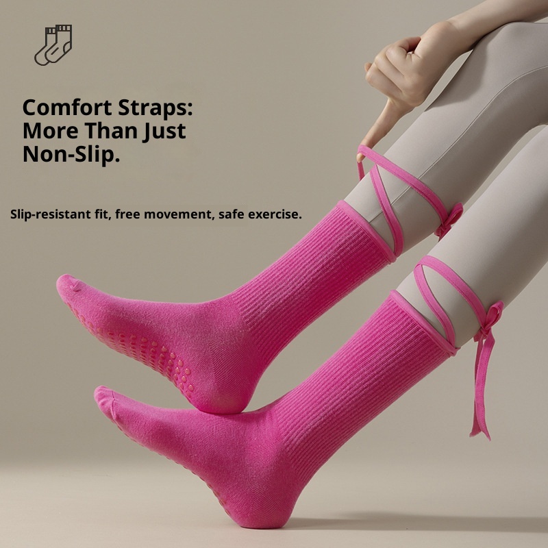 001 Calzini sportivi da yoga con lacci della serie Dopamine Color con suola antiscivolo per Pilates e danza indoor, a metà polpaccio_voghion.com