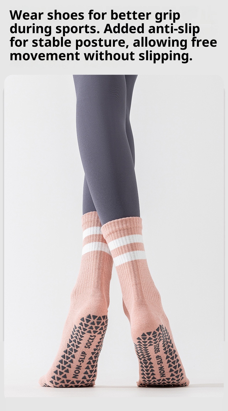 Chaussettes de yoga et de pilates d'intérieur Zhuji pour femmes, en pur coton, à cinq orteils, antidérapantes et tubulaires, avec séparateur d'orteils. Modèle 001._voghion.com