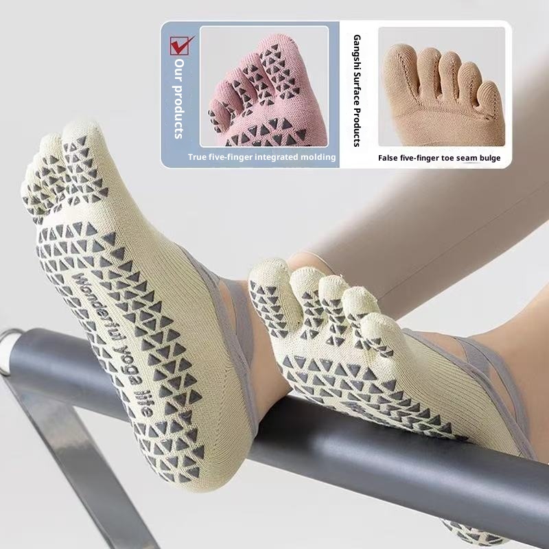 001 Yoga Five-Toe For Women Professional Non-Slip Breathable Sweat-Absorbing Pilates Sports Toe-Separating Floor Socks_voghion.com
