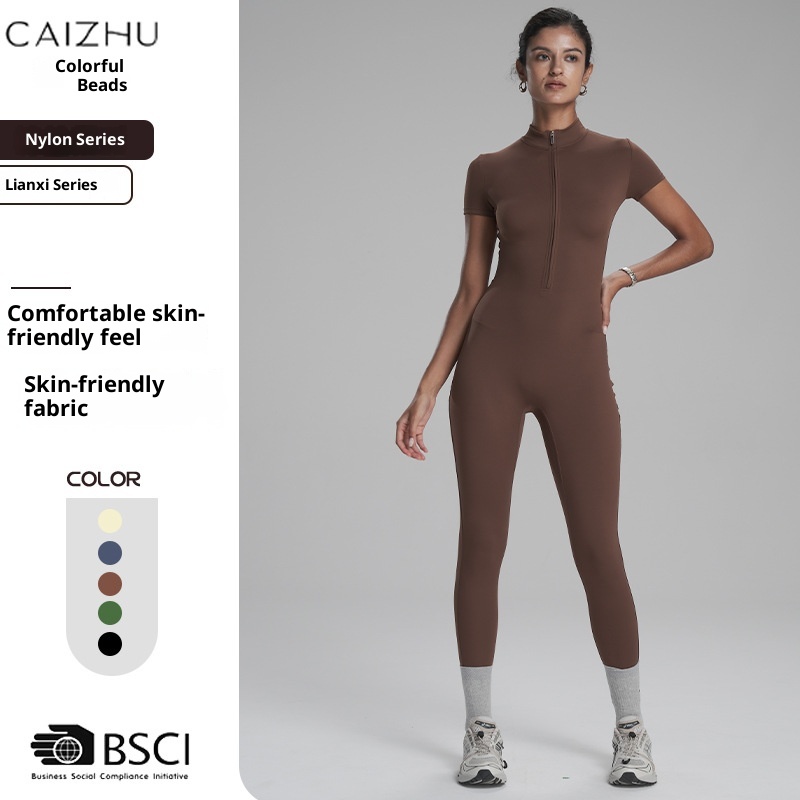 001 New European And American Cross-Border Zipper Shor Sleeve Long Pans Yoga For Women Dance Finess Spors_voghion.com