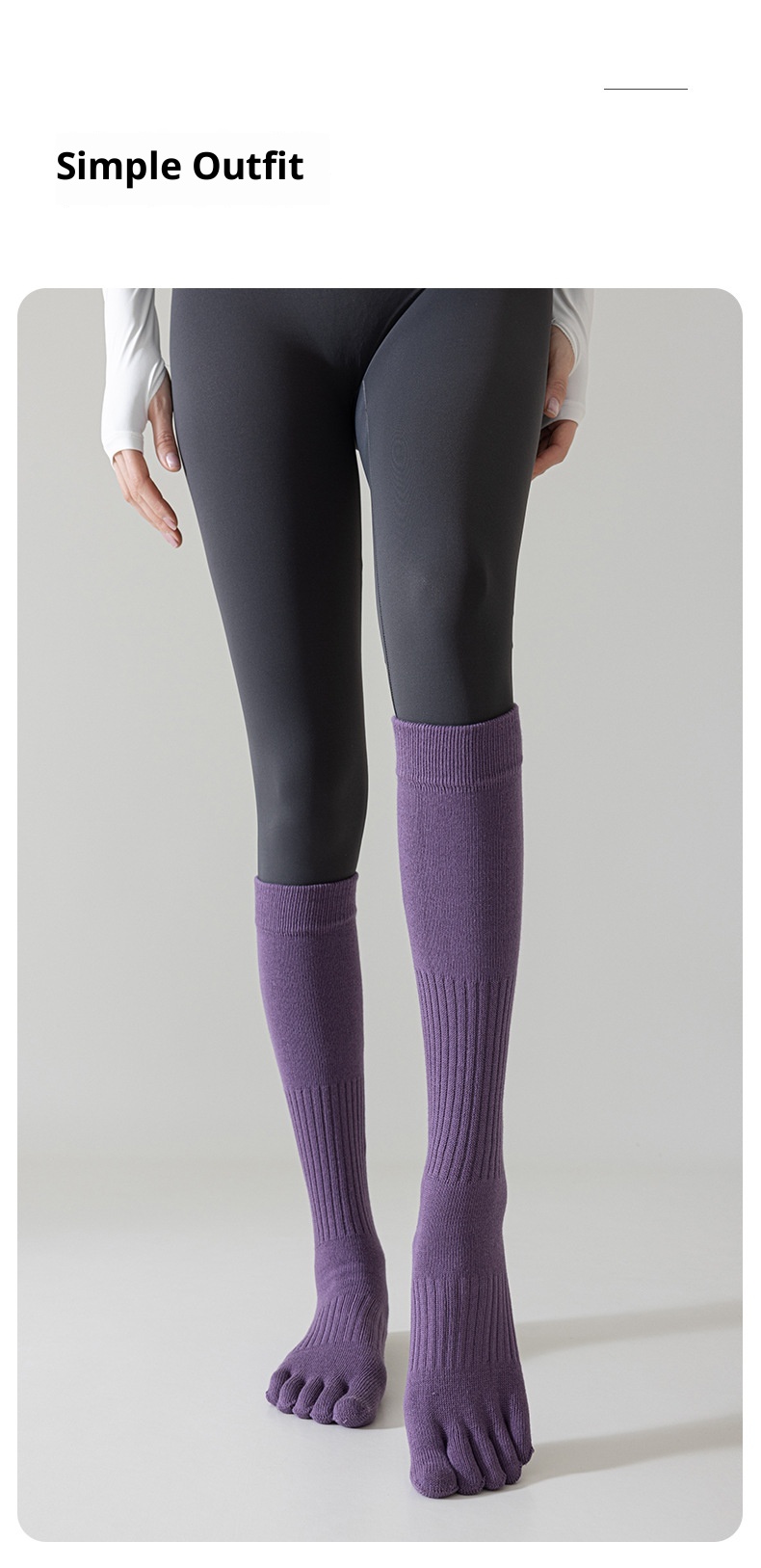 Chaussettes de yoga Five Fingers pour femmes, chaussettes de sport tubulaires longues, compression antidérapantes, idéales pour le fitness et le Pilates._voghion.com