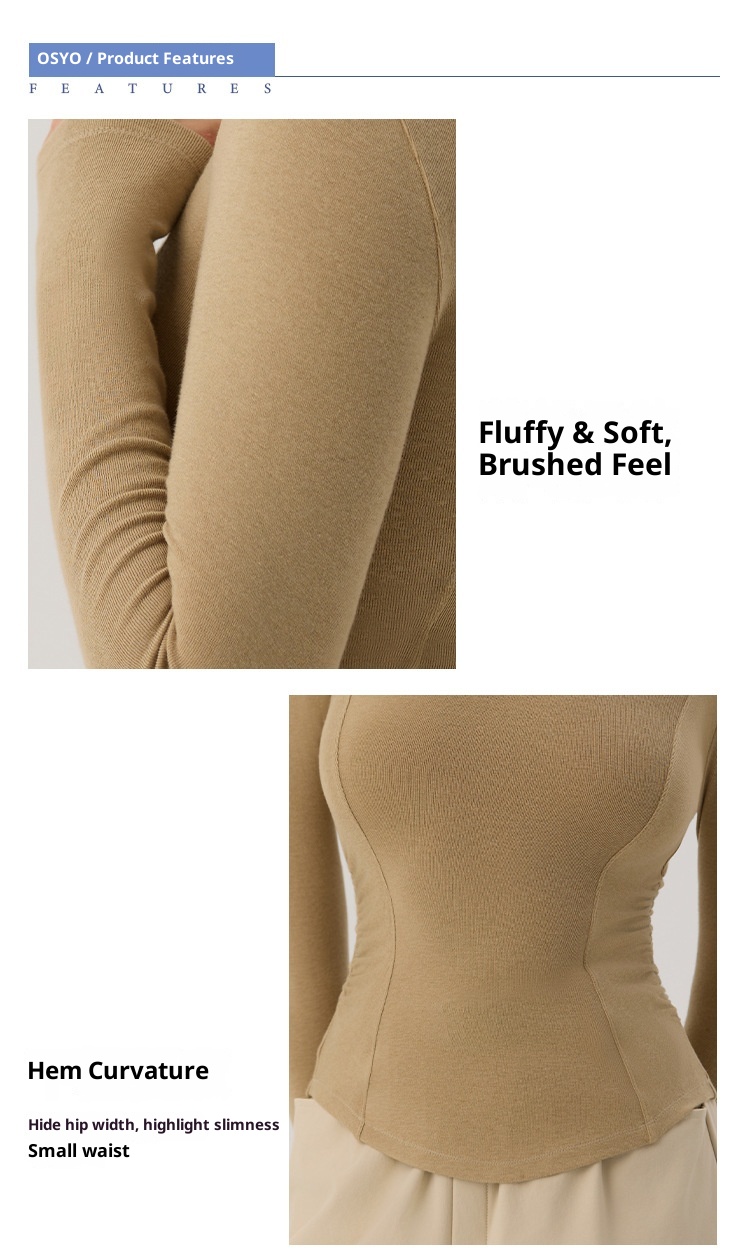 001 Nowa damska koszulka do jogi z długim rękawem i zaokrąglonym dołem, podkreślająca talię, obcisła koszulka do uprawiania sportu, biegania i fitnessu, jesień_voghion.com