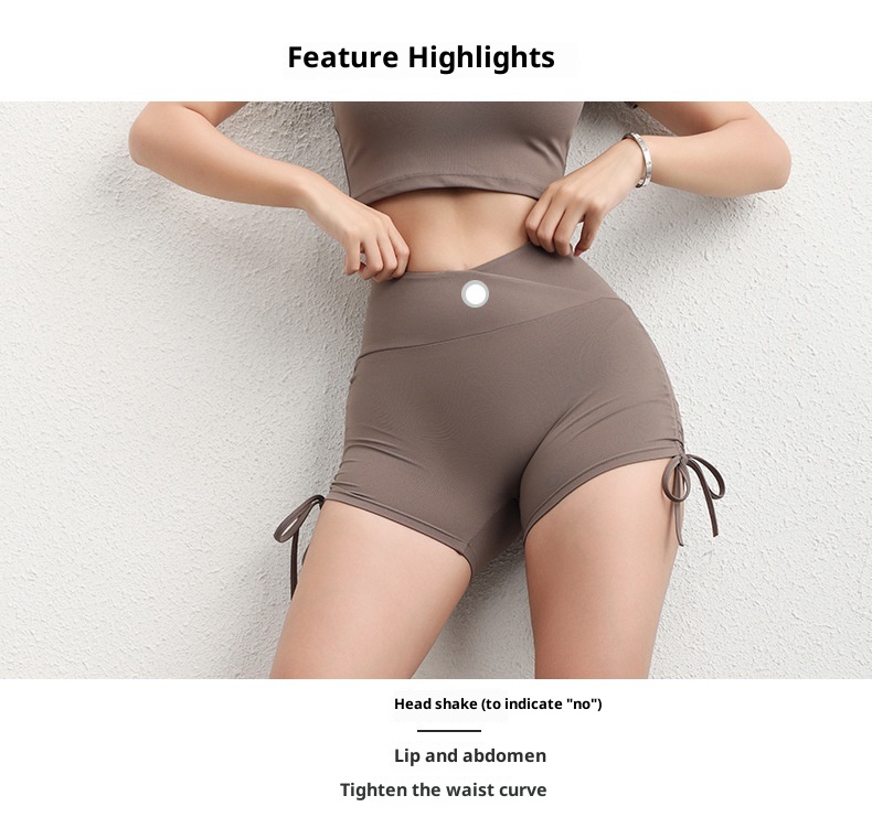 001 Cross-Border Peach Butt Tight Yoga Pants Tummy Control High Waist Drawstring Sports Fitness Daisy Three-Quarter Shorts_voghion.com