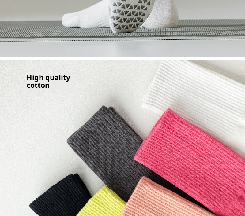 Chaussettes de sport 001 Yoga antidérapantes professionnelles mi-mollet en coton pour femmes, idéales pour l'automne et l'hiver, le fitness, la danse et le Pilates._voghion.com
