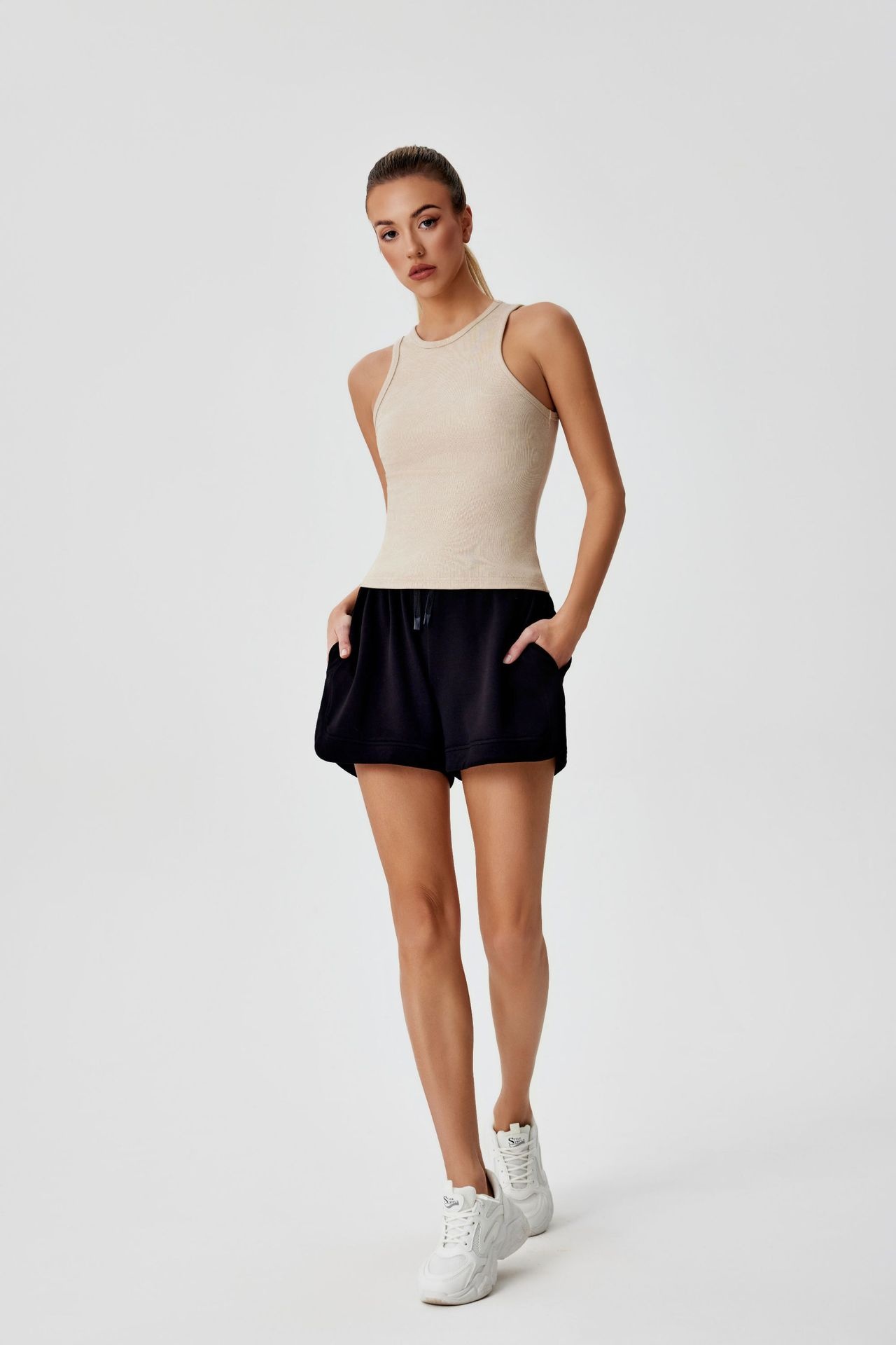 001 Cross-border Ribbed Shiny Silk Nude Top For Women, Sweat-absorbing Sports Sleeveless Vest, Round Neck Summer Outdoor_voghion.com