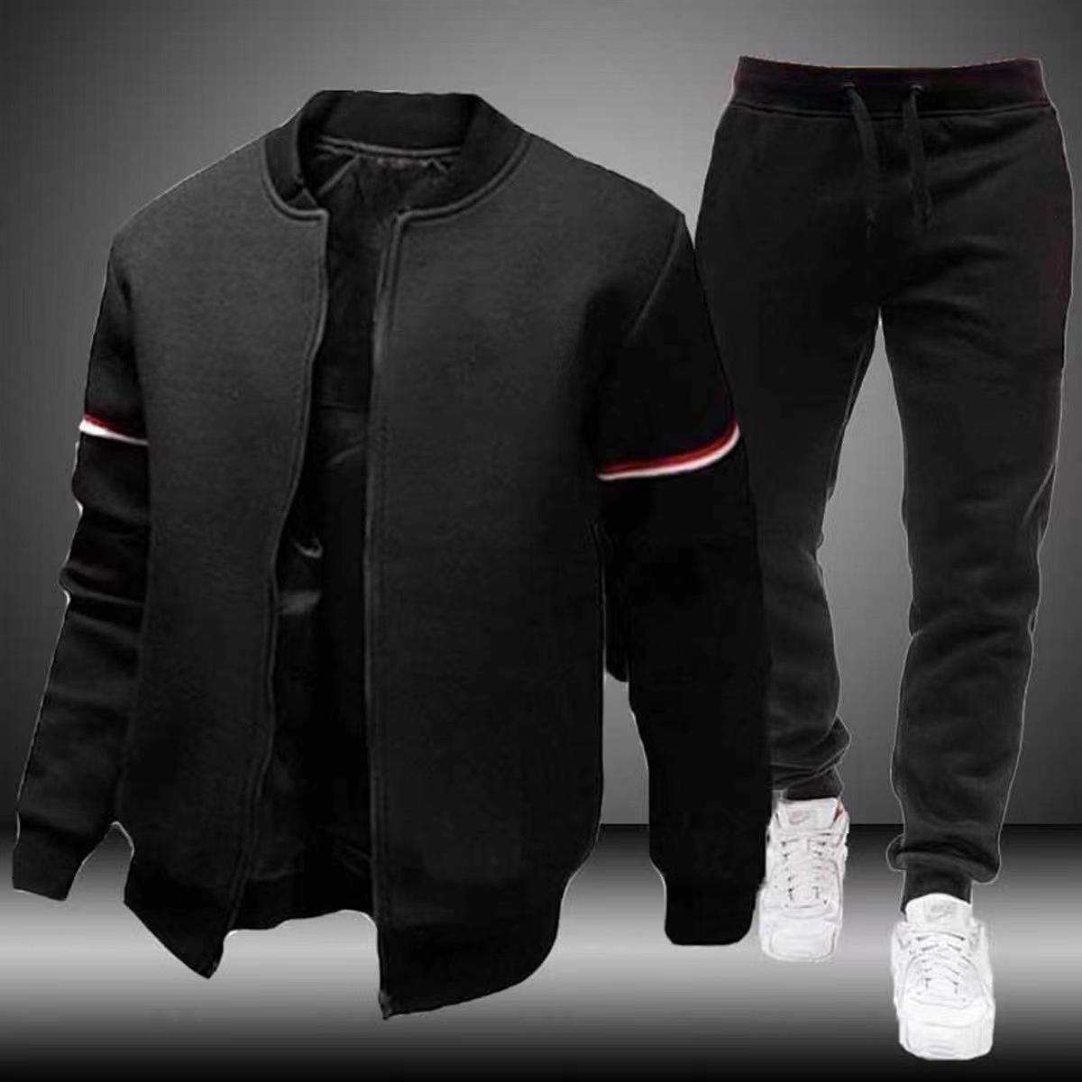 ActiveGo ActiveGo Cross-Border European And American Men's Baseball British Stand Collar Sports Suit Slim Fit Jacket Coat Jogger_voghion.com