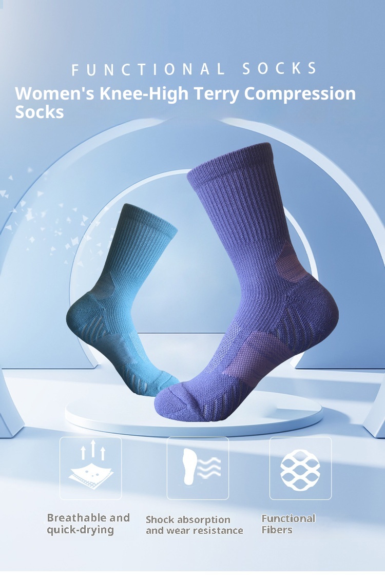 Chaussettes de sport respirantes mi-mollet pour femmes, idéales pour le badminton, la corde à sauter, la course à pied et le cyclisme. Semelle éponge._voghion.com
