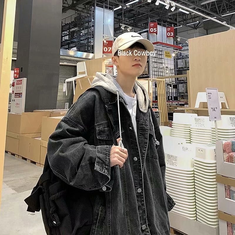 ActiveGo ActiveGo Men's Denim With Hood Korean Trendy Retro Brand European And Street American Handsome Hong Kong Style Jacket_voghion.com