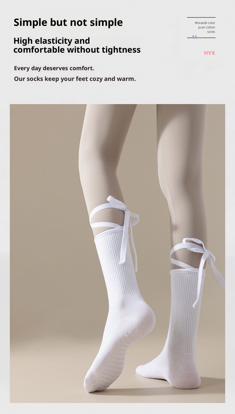 001 Calzini sportivi da yoga con lacci della serie Dopamine Color con suola antiscivolo per Pilates e danza indoor, a metà polpaccio_voghion.com