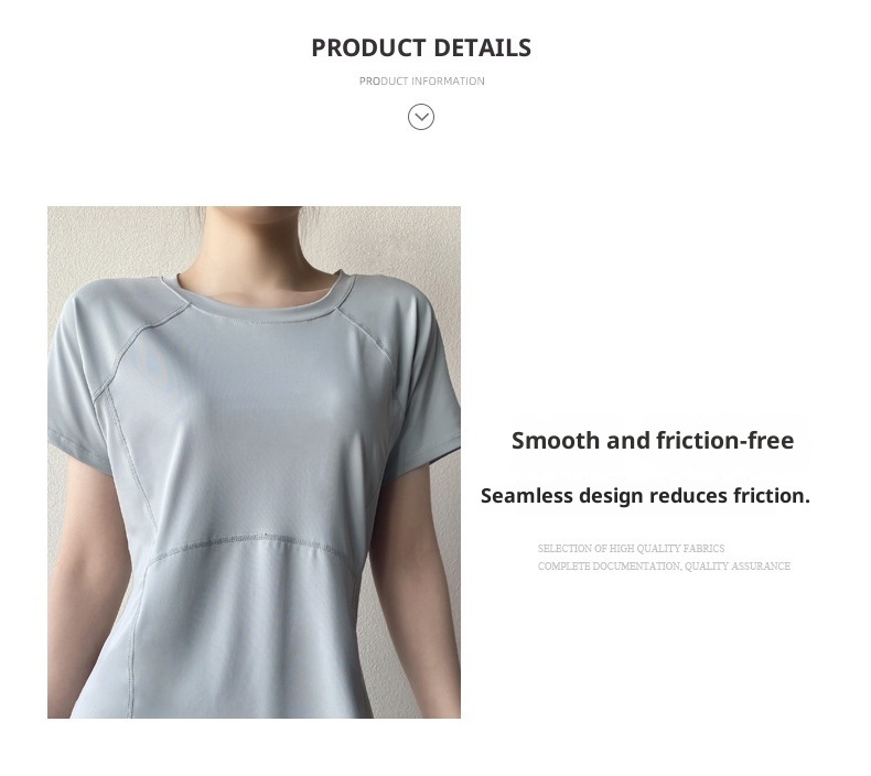 T-shirt de yoga 001 à manches courtes, idéal pour l'été. Coupe mi-longue couvrant les hanches, amincissant, séchage rapide et respirant. Parfait pour le sport et le fitness._voghion.com