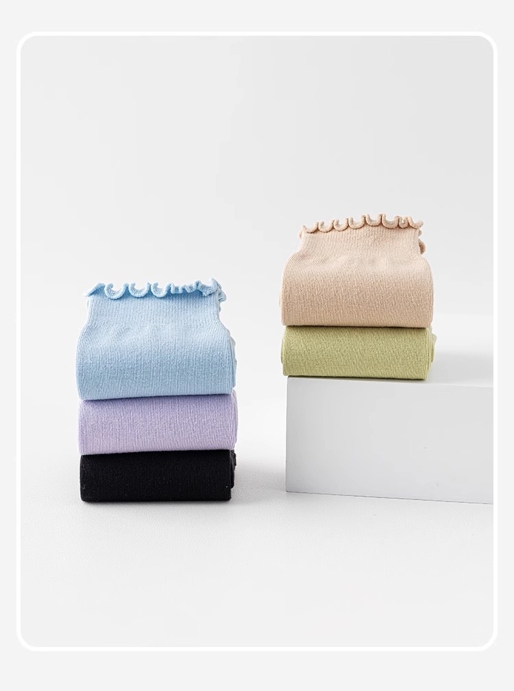 001 Spring Summer Yoga Mid-Calf Seamless Ruffled Edge Sports Non-Slip Running Pilates Thin Shock-Absorbing Fitness Socks_voghion.com