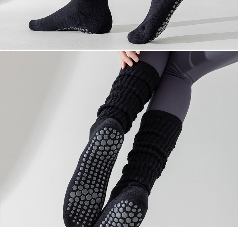 Chaussettes de sport 001 en pur coton pour femmes, idéales pour le Pilates et le yoga. Semelle antidérapante, mollet épais et sans couture, fabrication et vente en gros._voghion.com