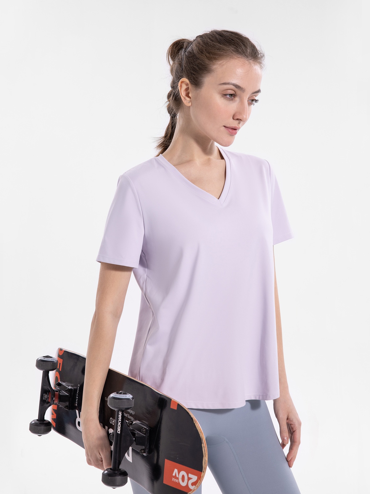 001 Maglietta da yoga con scollo a V taglie forti, a maniche corte, per donna, abbigliamento fitness, primavera estate, maglietta sportiva, corsa all'aperto_voghion.com