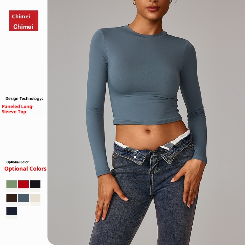 T-shirt moulant femme 001, séchage rapide, manches longues, idéal pour le yoga, le pilates, la course à pied et le fitness (réf. 8743)_voghion.com