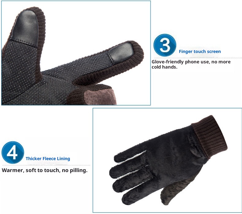 Guanti invernali ActiveGo in vera pelle per uomo e donna, spessi e foderati in pile, caldi guanti in cotone, antivento per ciclismo e sci all'aperto_voghion.com