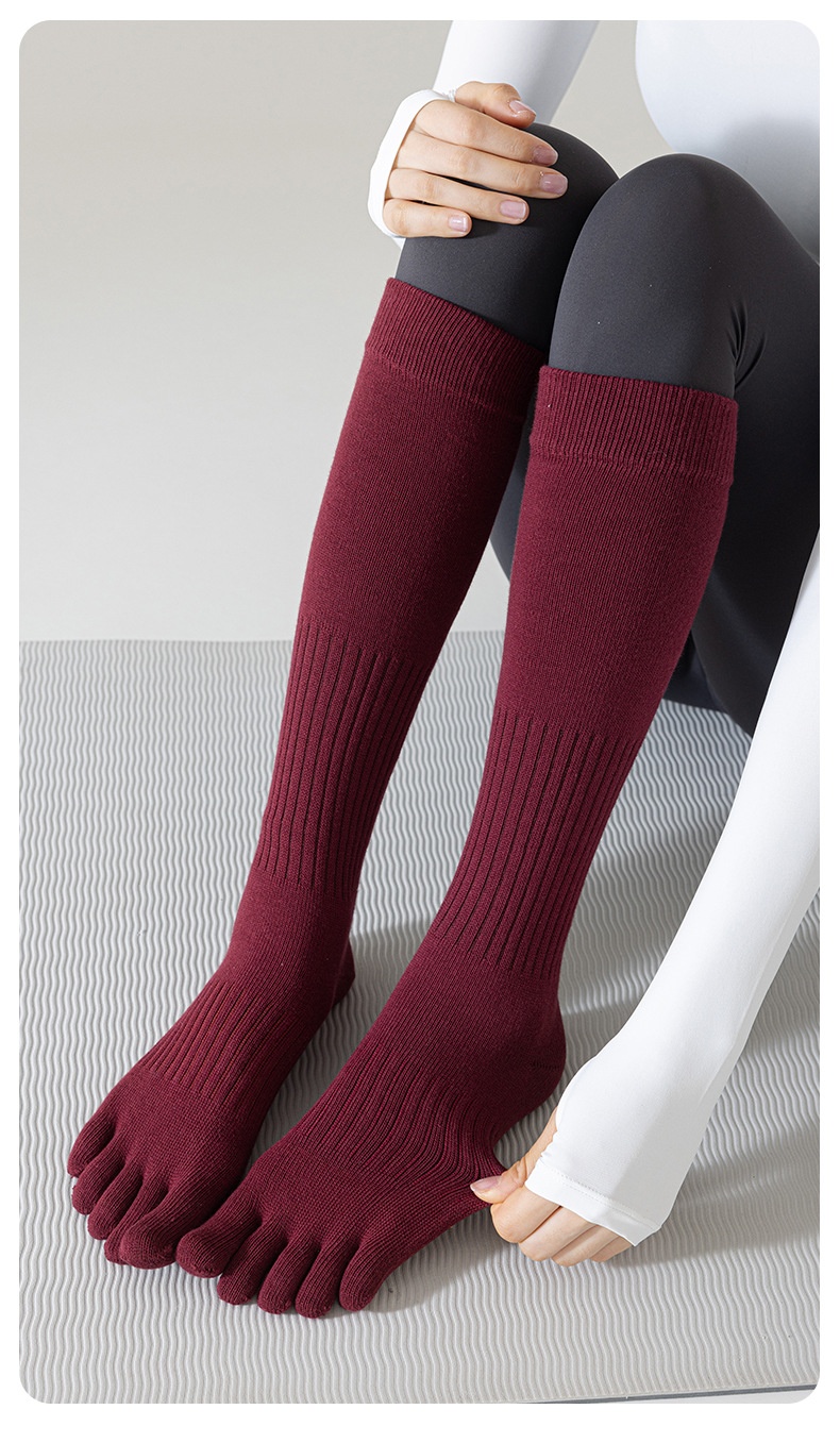Chaussettes de yoga Five Fingers pour femmes, chaussettes de sport tubulaires longues, compression antidérapantes, idéales pour le fitness et le Pilates._voghion.com