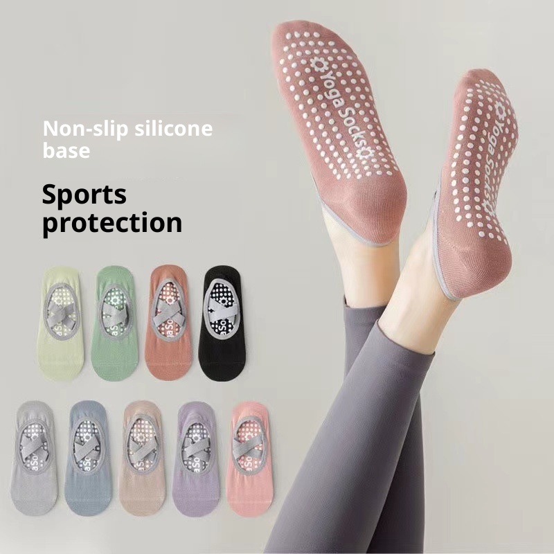 001 Non-Slip Silicone Yoga Socks With Adhesive Straps For Fitness, Dance, Running, Pilates, Indoor Floor, And Trampoline_voghion.com