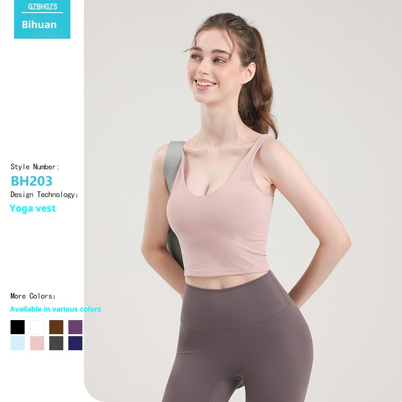 001 V-Shape Al*gn Fitness Wear Beautiful Back Base Sports Bra With Inner Padding Yoga Vest Outdoor Running_voghion.com