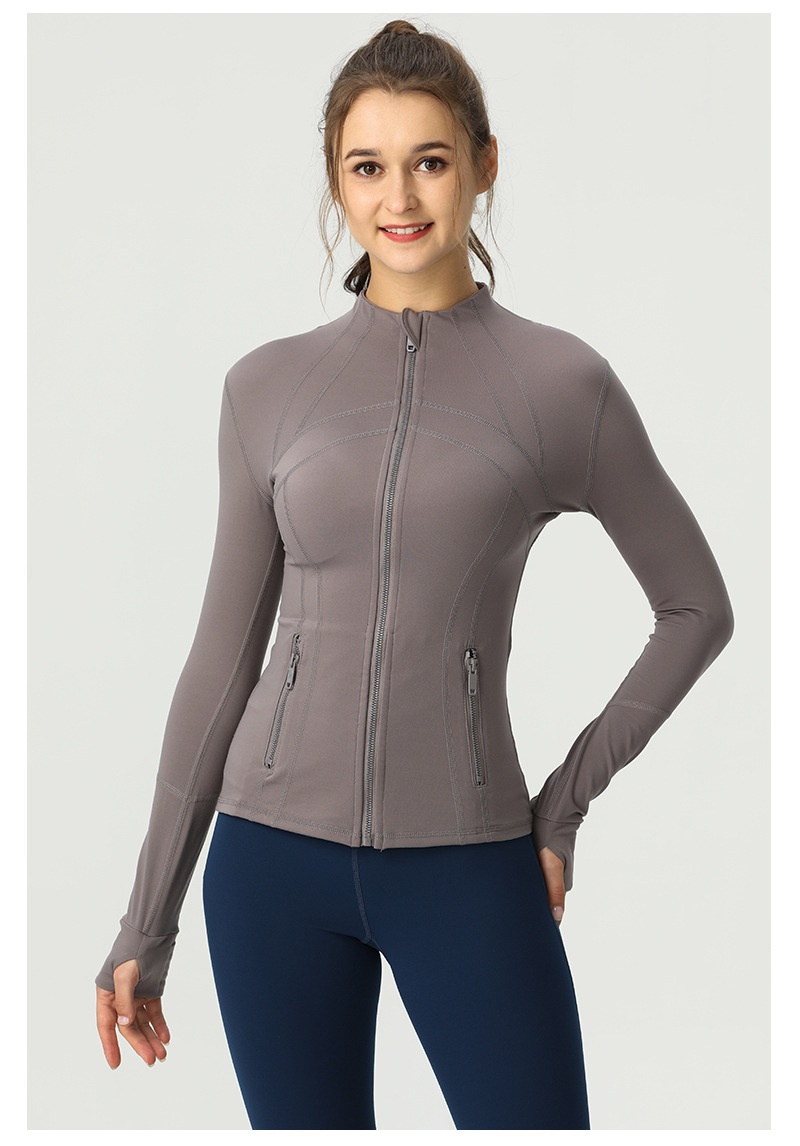 001 Lu Spring Summer Skin-Friendly Double-Sided Brushed Elastic Defi Top Sports Slim Fit Stand Collar Jacket Yoga Wear Coat_voghion.com