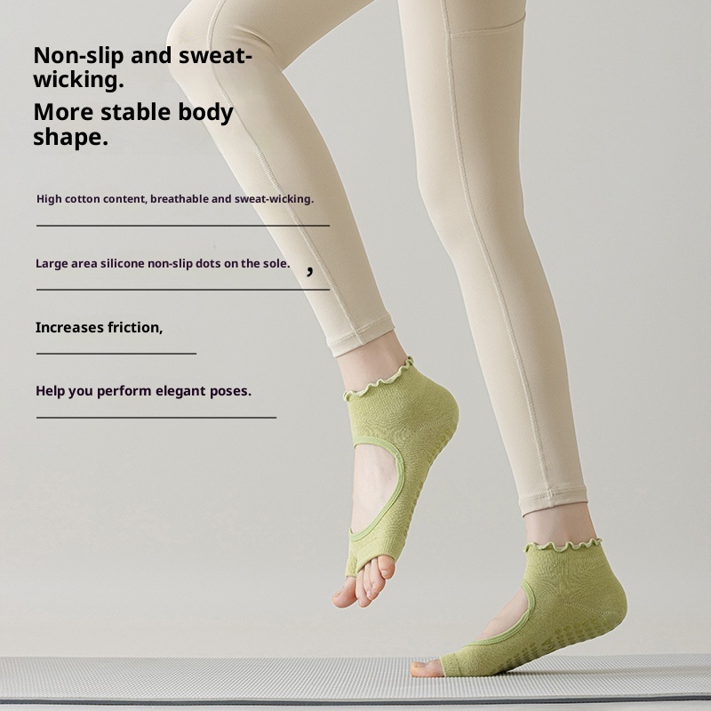 001 Calzini sportivi in pizzo con punta aperta, traspiranti, antiscivolo, per Pilates, Yoga, Fitness e Danza, in cotone, assorbenti e traspiranti_voghion.com