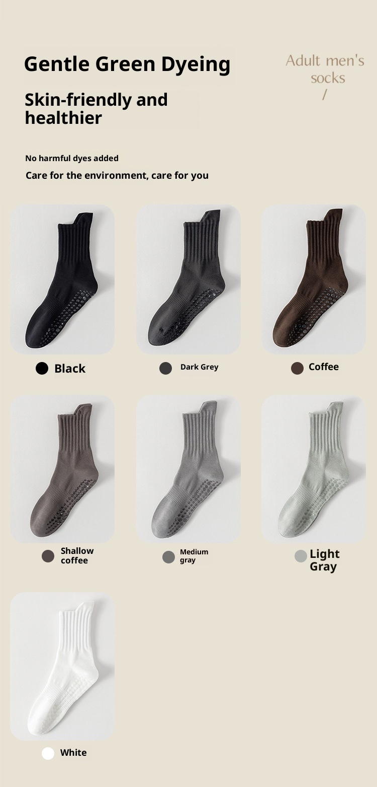 001 Rutschfeste Herren-Yogasocken aus Baumwolle, mittelhoch, schweißabsorbierend, deodorierend, für Pilates, Indoor-Training, geeignet für Erwachsene, Bodensocken_voghion.com
