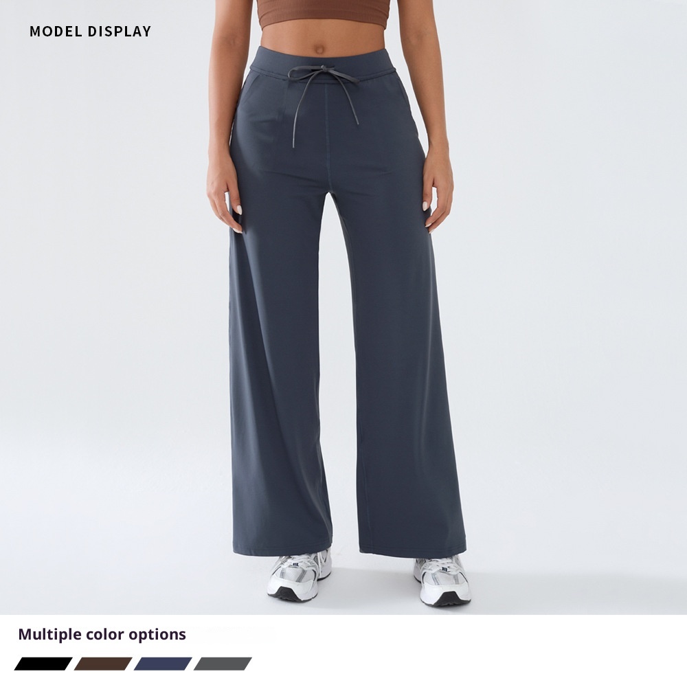 001 Damen Freizeit-Sporthose, locker geschnitten, schnelltrocknend, gerader Schnitt, hoher Bund, Bauchkontrolle, Yogahose, weites Bein_voghion.com