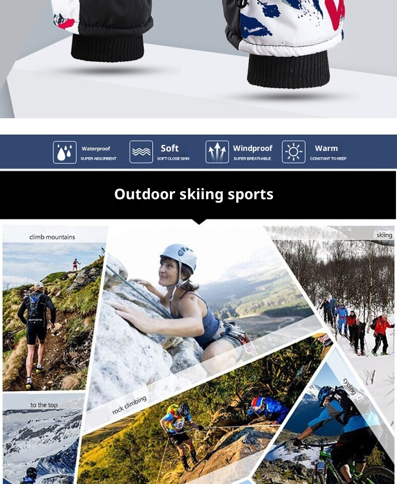 ActiveGo Winter Heren en Dames Koudebestendig Fleecegevoerd Verdikt Katoen Waterdicht Antislip Warm Fietsen Buiten Wit Graffiti_voghion.com