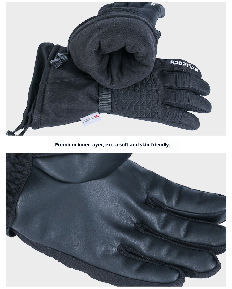 ActiveGo Kış Sıcak Kayak Eldivenleri Kalınlaştırılmış Rüzgar Geçirmez Su Geçirmez Tam Parmak Siyah Polar Astarlı Dağcılık Açık Hava Bisikleti_voghion.com
