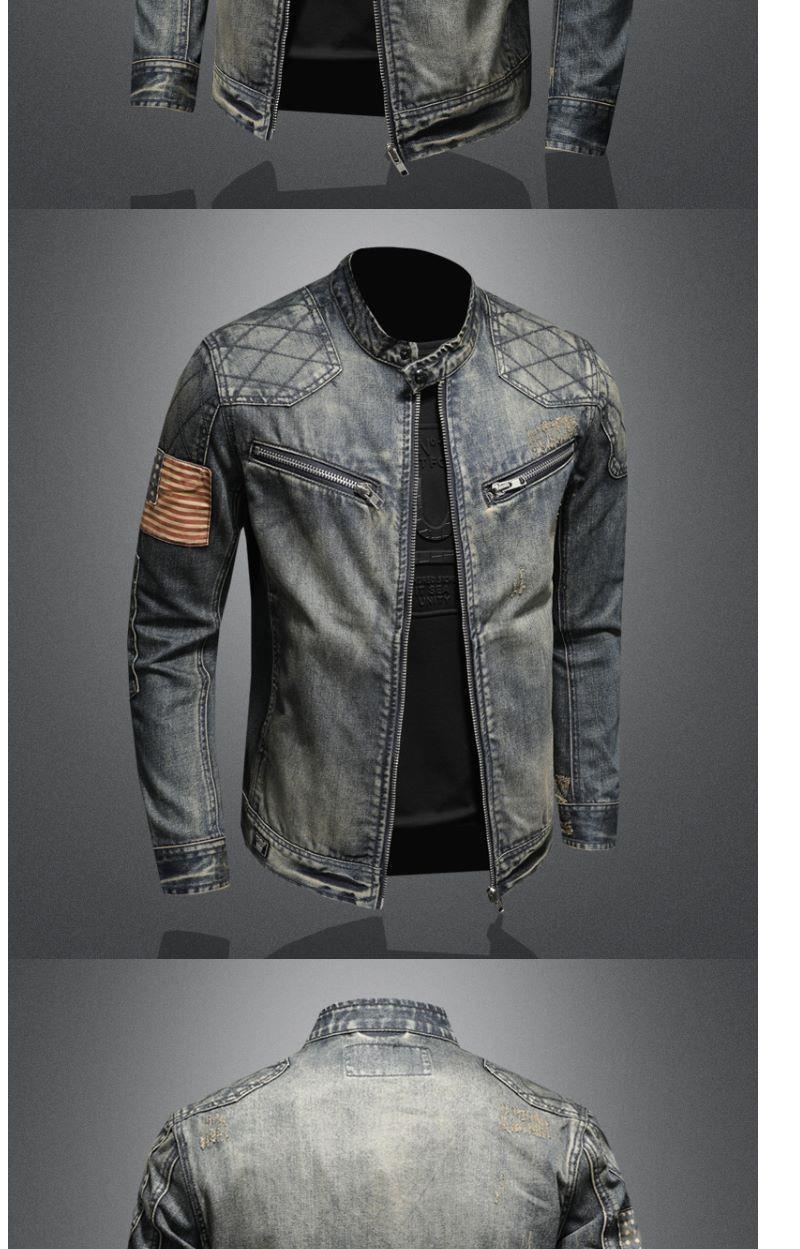 ActiveGo ActiveGo 2024 Spring Autumn Retro Denim Men's Trendy Brand European And American Street Style Motorcycle Workwear Stand Collar_voghion.com